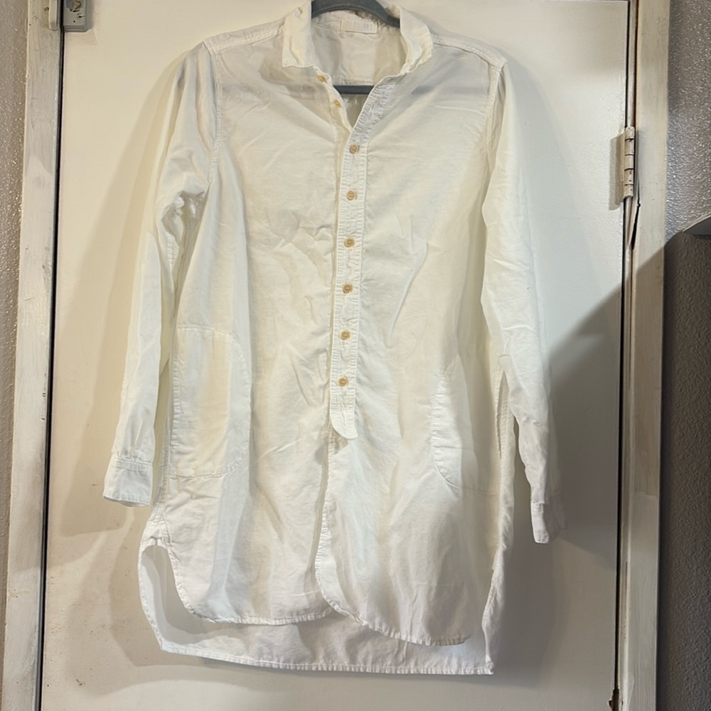 CP Shades Micro Corduroy Tunic Shirt Dress White Button Down Long Sleeve S